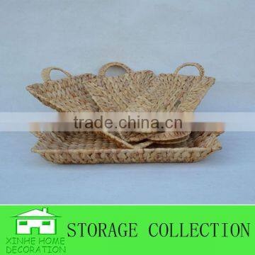 S/4 Rectangular Natural Water Hyacinth Woven Shallow Chocolate Tray