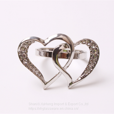 Wholesales Heart-shaped Rhinestone Napkin Ring Holder Silver Wedding photo-3