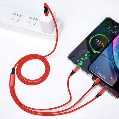 Nylon woven data cable 2A fast charging three-in-one mobile phone charging cable