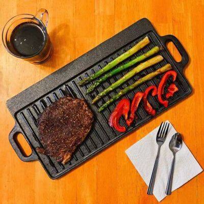 Factory Outlet Cookware for Home Outdoor Garden Kitchenware Cast Iron Double Side Reversible Grill Griddle BBQ Grill Plate photo-3