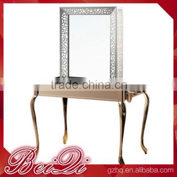 Beiqi Stainless Steel Engraving Mirror Station with Led Light Makeup Mirror Salon Furniture