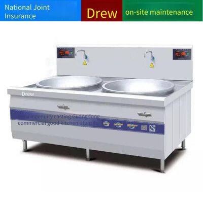 Двугорловая большая столовая плита для жарки в предприятиях и школьных столовых. Комбинированная плита Deru 20 кВт с одной большой и одной маленькой сковородой, коммерческая индукционная плита