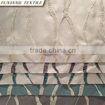 100% Polyester faux linen geometric embroidered window curtain fabric