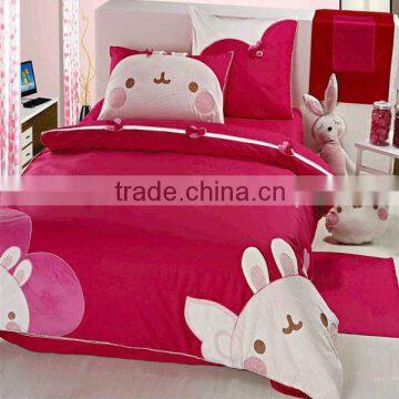 Embroider Rabbit Bedding Cotton Child Duvet Cover Bed Set 205TC In Red Color