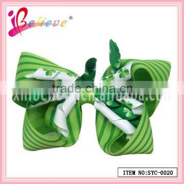 3D solid ribbon bow hair clip green clover handmade curly ribbon bow for women (SYC-0020)