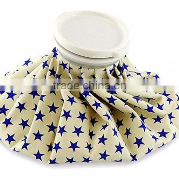 6" fabric ice bag white background with blue star designs