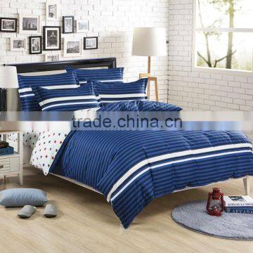 100% cotton twill blue strip printed bedding bed linen set