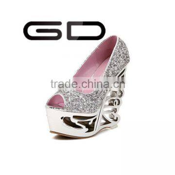 GDSHOE Ladies best selling crystal peep toe wedge slip on sandals shoes