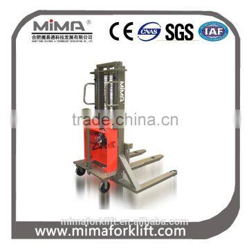 semi-electric pallet stacker with straddle leg