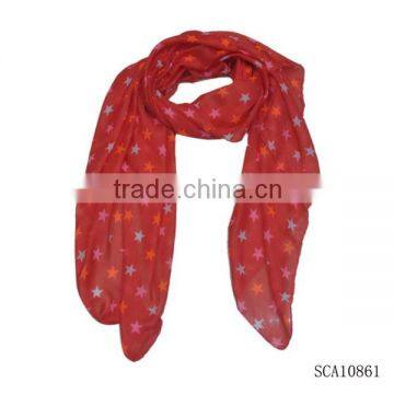 Star printed red Muslim scarf fashionable scarf