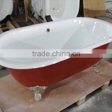 free standing cast iron soaking bath tub with roll top rim 67" RED