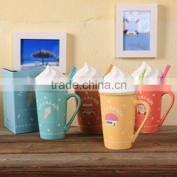 350ml advertising custom coffee mug with lid and straw