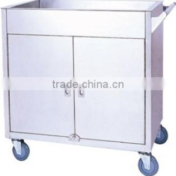 Movable stainless steel trolley with two doors