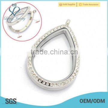 Unique floating water drop charms locket wholesale, glass window magnetic silver locket jewelry for floating charms