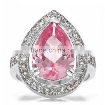 JINSE Cubic Zirconia Pear Cut Cocktail Ring - Pink