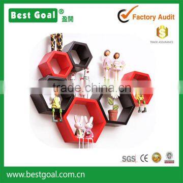 2 set of wooden wall show case hexagon show box in Black &Red DIY wooden wall Storage Boxes