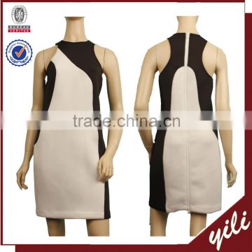 2016 New design sleeveless white and black knit fabric woman dress