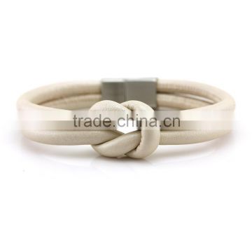 Creamy white braided sheepskin bangle stainless steel buckle bracelet