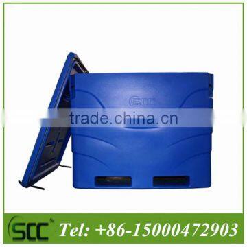 Rotational molded plastic bins for fish, cold storage fish bins