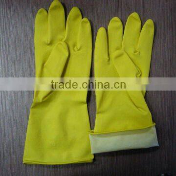 dip flocklined latex household glove/yellow household glove