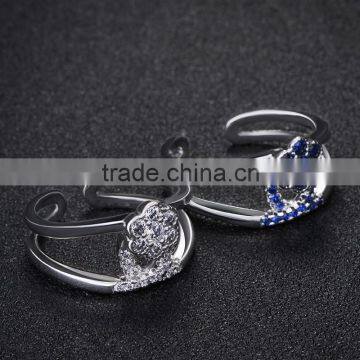 Synthetic Blue Gemstone 3A CZ Setting Open Ring New Design Ladies Finger Ring