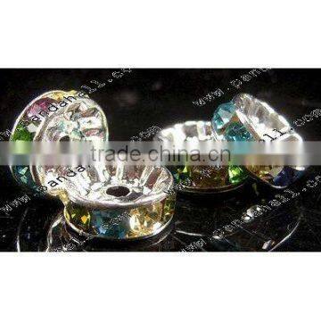 Rondelle Rhinestone Beads, Silver Color, Multicolor, Size: about 6mm in diameter(RB-6D)