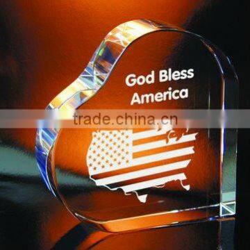 Heart Shaped 3D Laser Engraved Crystal Glass Cube paperweight