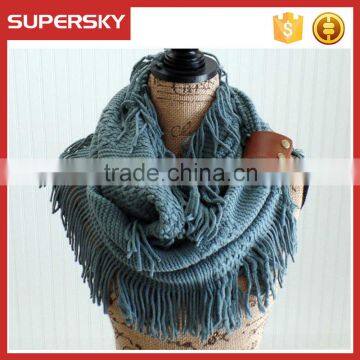 A-248 chunky crochet circle scarves knit neck warmers with tassels fringe tassel infinity scarf