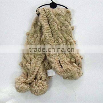 Hot sale hemp flower hollow knitted Scarf with pompoms