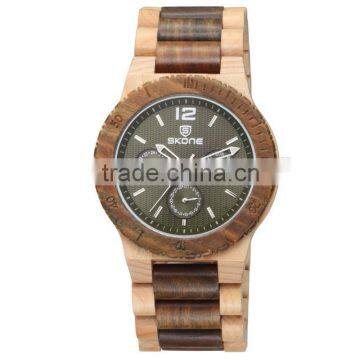 SKONE 7401 high quality working chronograph wooden watches 2016