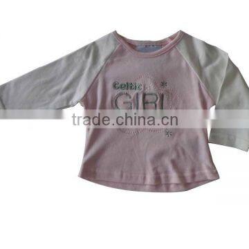 2013 pink long sleeve T-shirt children clothing with cute embroidery