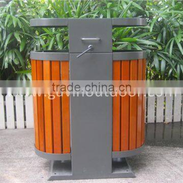 Outdoor wooden waste bin wooden and metal garbage container