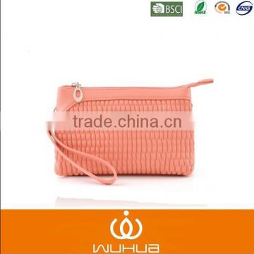 with 25 years manufacture experience WUHUA woven pu cosmetic bag for ladies with handle