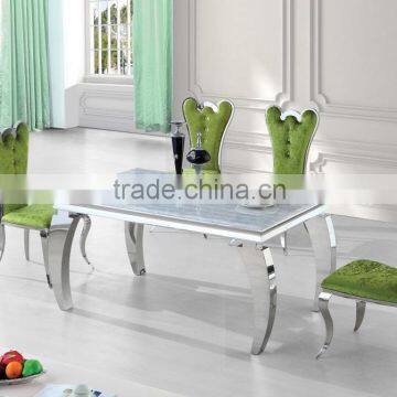 Hot Sale Simple Design Mable Top Strong Stainless Steel Leg Dining Table Set Marble Dining Table