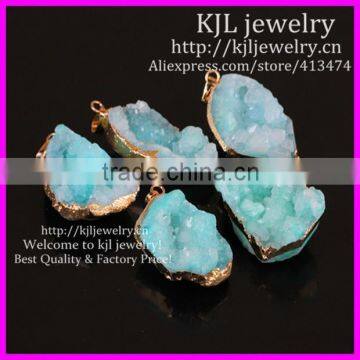 KJL-BD5440 Beautiful Druzy Pendant Nature Geode Quartz Druzy Pendants,Gold Plated Edged Crystal Quartz Drusy Gems Agate Pendant