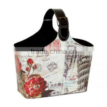 vintage beatiful full color printed PU hanging storage basket