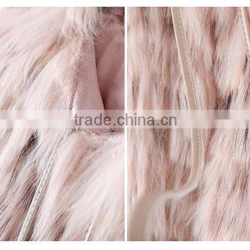 2016/2017 New Style Women Winter Pink Knitted Raccoon Fur Short Shawl With Round Collar and Fur Balls photo-4