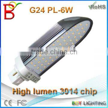 3000k 4000k 6000k g24 led smd3014 led PL g24 led light/horizontal plug g24 pl 6w led lamp