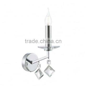 Factory hot sale european style the lighting book vevey polished chrome wall light with faceted crystal droplets