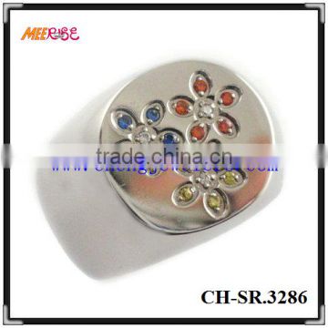 Three color flowers dimond inlay stainless steel finger nail ring for gift