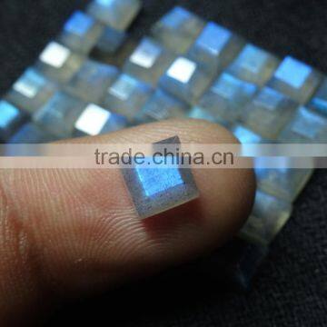Faceted Square Cut Labradorite Gemstone Cabochon 6x6mm With Nice Blue Flahsy Color