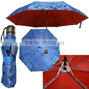 printed double layers 3 folding umbrella