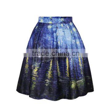 2015 Women Long Skirt Scenery Digital Printing Puff Skirt Cheap Price High Quality N19-15