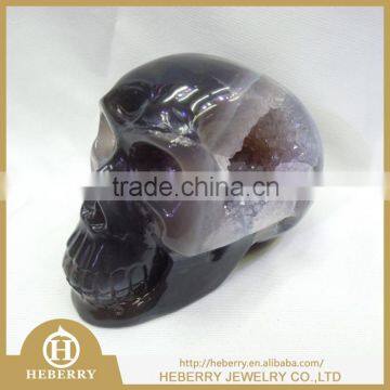 Charming wholesale Realistic amethyst carved crystal skulls with geode factory outlet