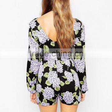 Mini Long Sleeve Hot Floral V Back Jumpsuits photo-4