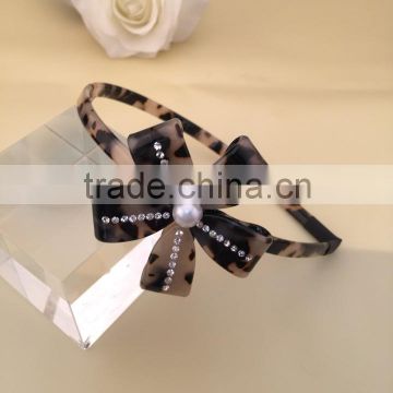 French design cellulose acetate headband handmade tortoise shell hair band bright crystal pearl decorated flower headband