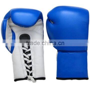 Blue Professional Cowhide Leather Boxing Gloves