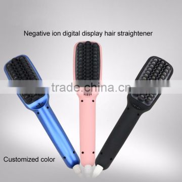 2016 new design LCD display electric negative ions fast hair massage comb straightener