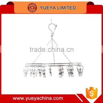 China wholesale round clothespins stainless steel anti-slip underpanty bra sock hanging rack 22 pegs