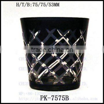 luxury hand cut black colored glass candle holder